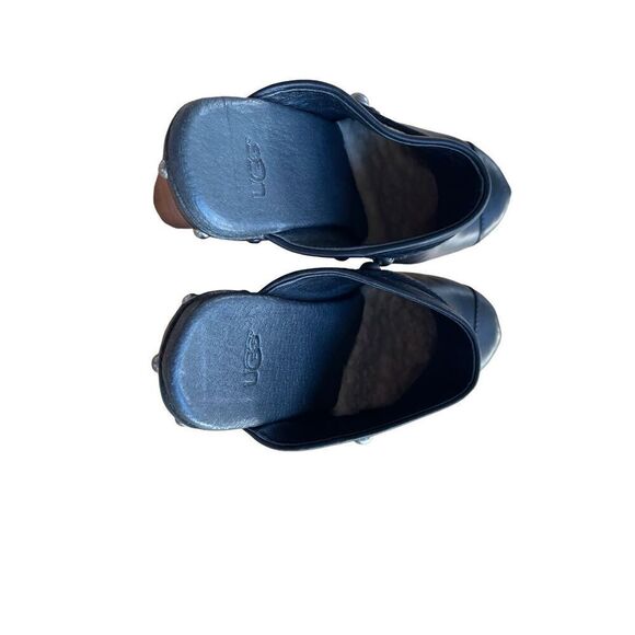 UGG Womens Black Sheepskin Lined Slip On Leather Studded Block Heel Clogs Size 6 - Picture 2 of 10